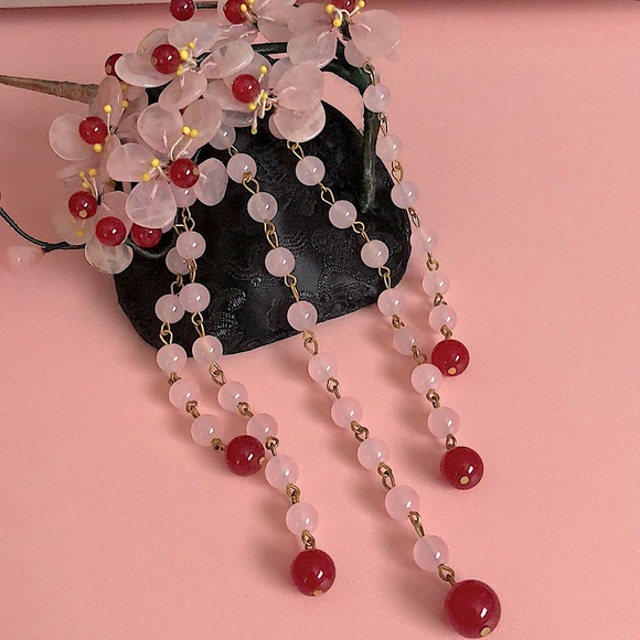 Vintage Cherry Blossom Hair Bouquet with Natural Agate & Rose Quartz